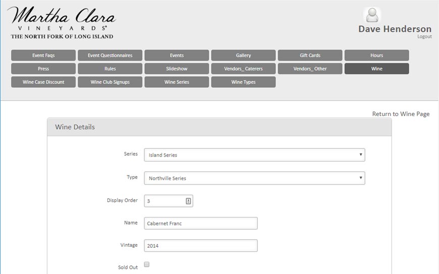Martha Clara Vineyards Admin Portal Product Details